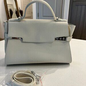 Cream Structured Top Handle Satchel + Detachable Strap | Silver Turn-Lock